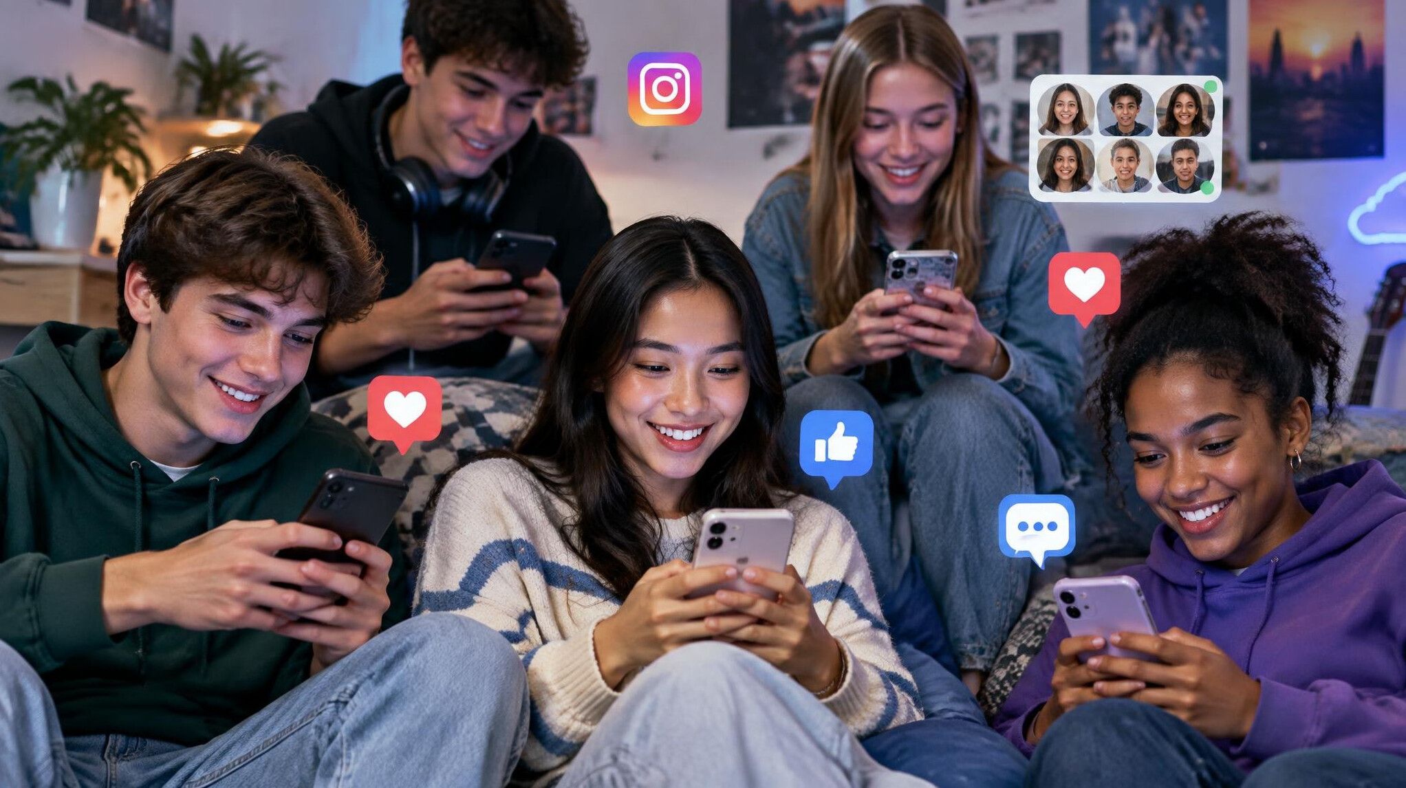 young people using smartphones