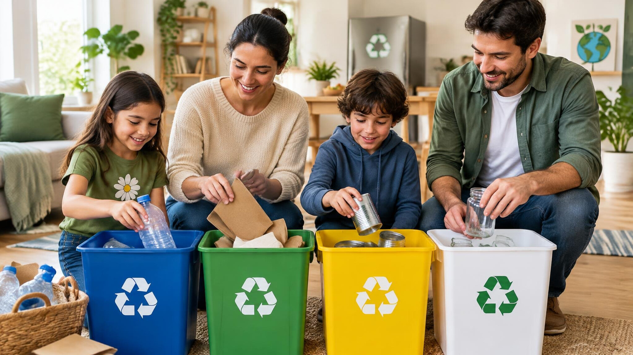 family recycling at home
